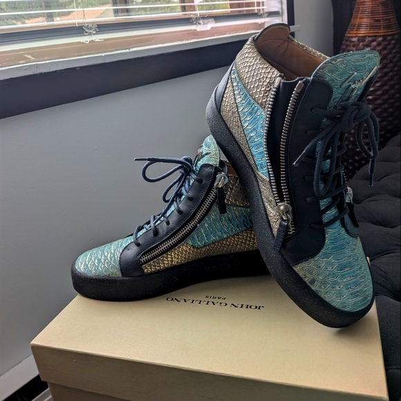 Giuseppe Men's Blue-Teal-Silver High-top Sneakers In PRESTINE CONDITION! - Picture 11 of 14